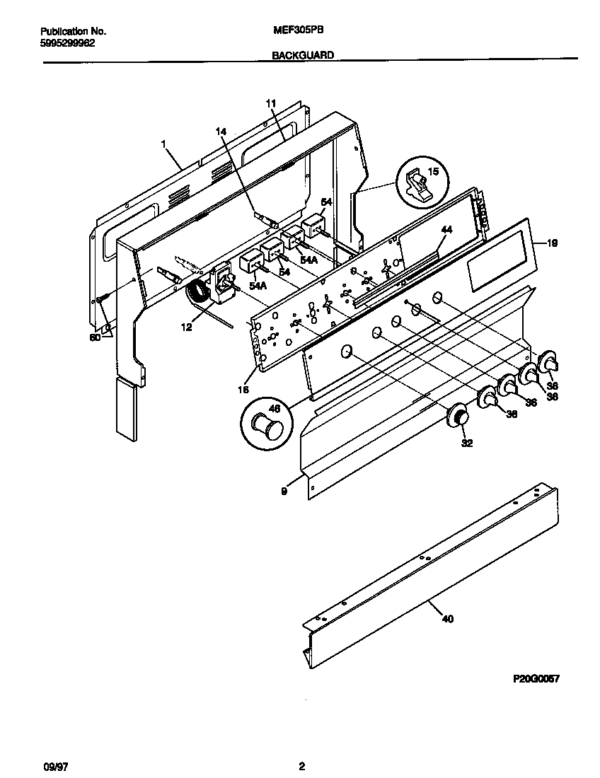 Universal/Multiflex (Frigidaire) MEF305PBWG backguard diagram