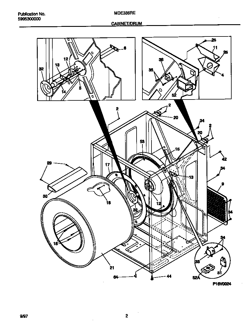 Universal/Multiflex (Frigidaire) MDE336REW1 cabinet/drum diagram