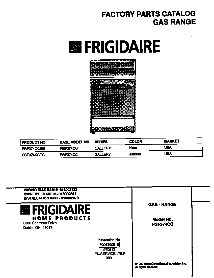 Frigidaire FGF374CCBG cover diagram