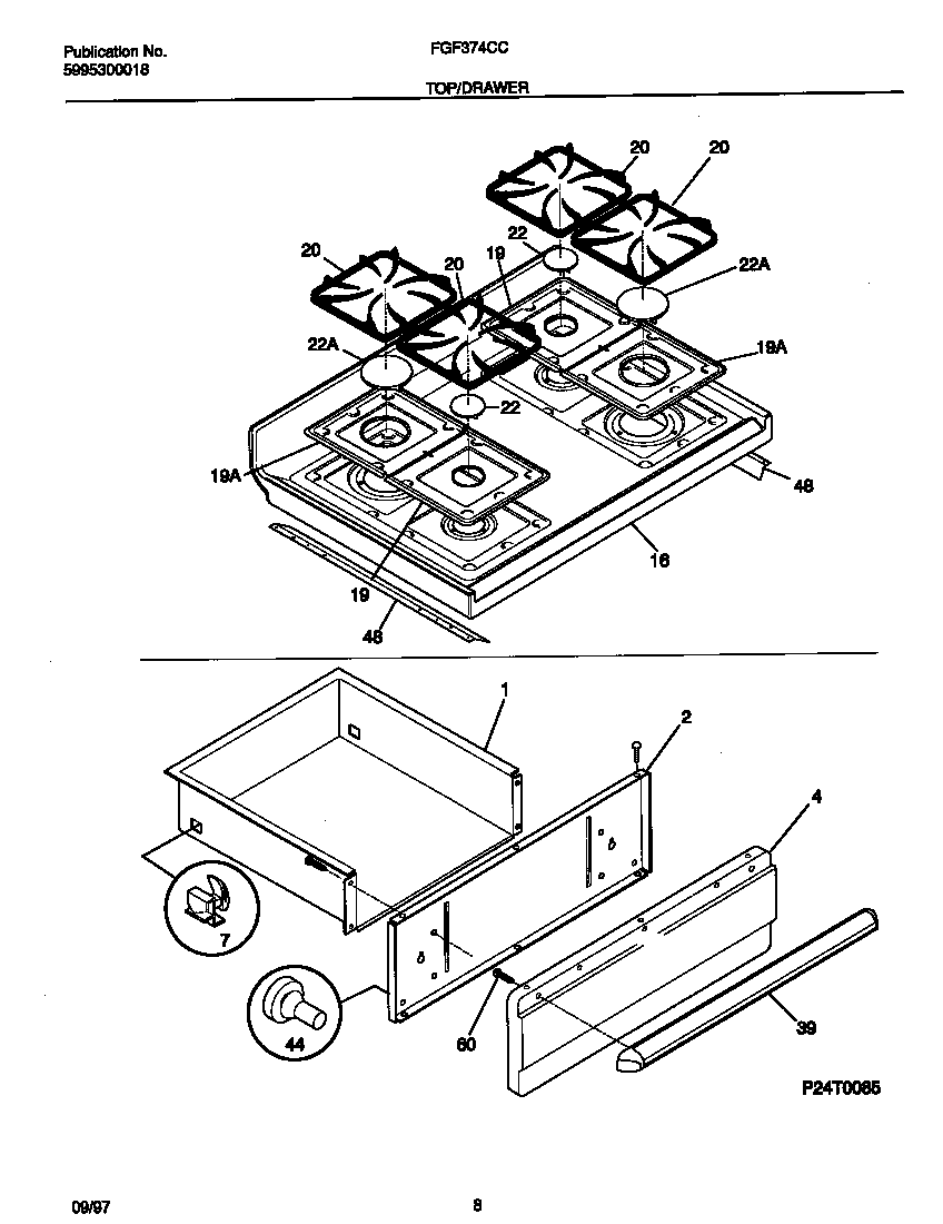 Frigidaire FGF374CCBG top/drawer diagram