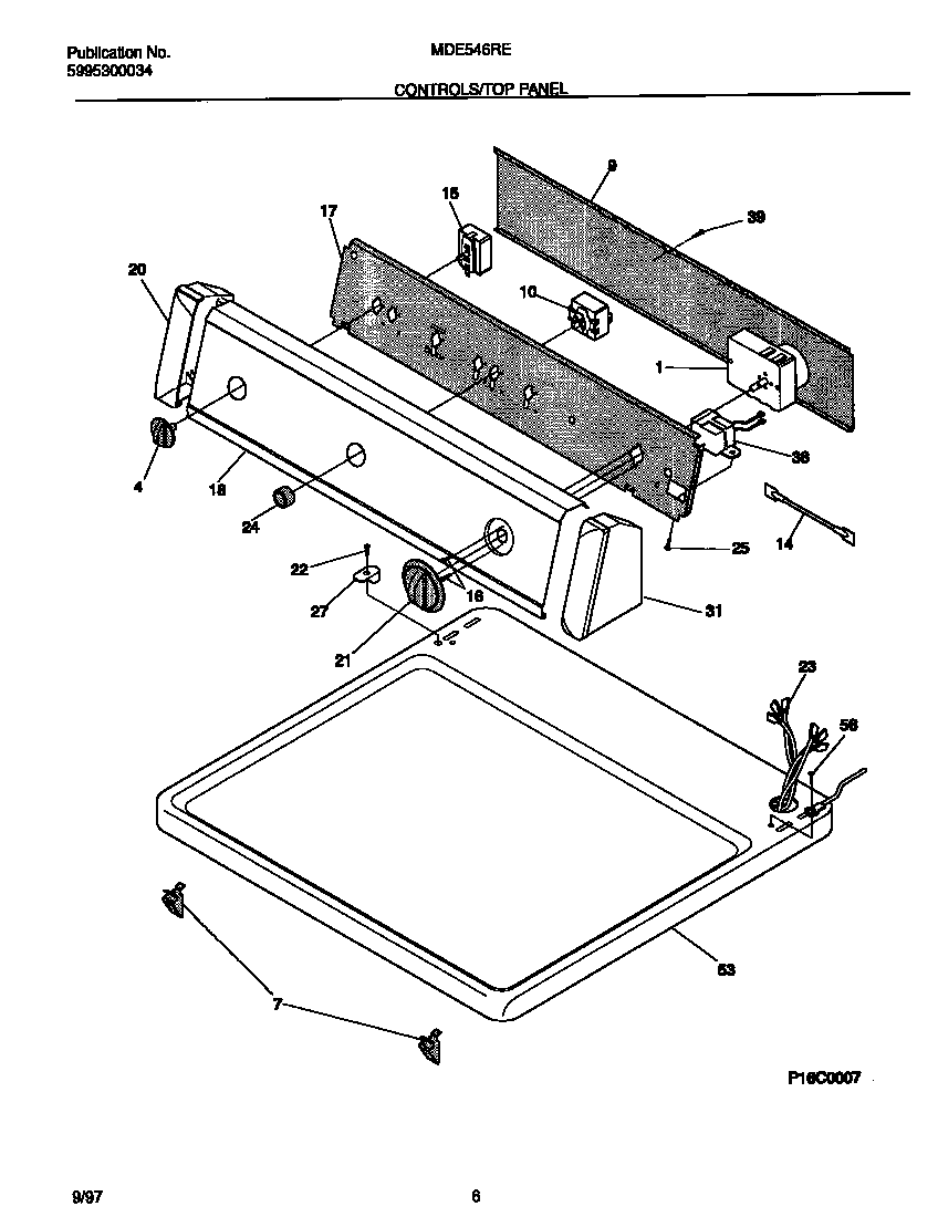 Universal/Multiflex (Frigidaire) MDE546RES1 controls/top panel diagram