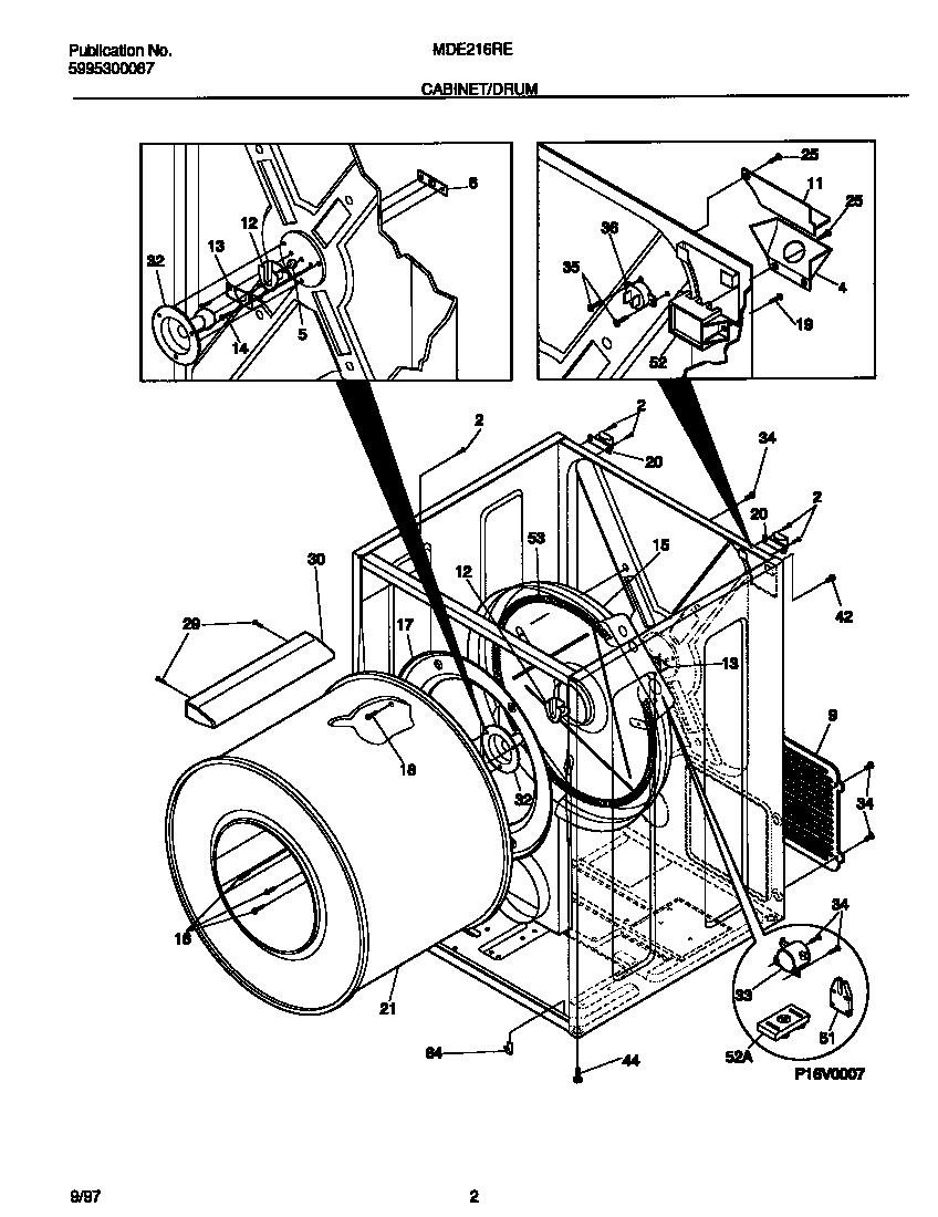 Universal/Multiflex (Frigidaire) MDE216REW1 cabinet/drum diagram