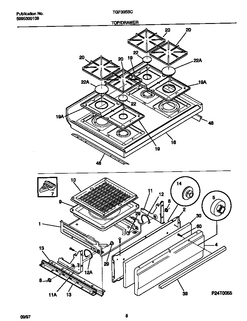 Tappan TGF335BCDE top/drawer diagram