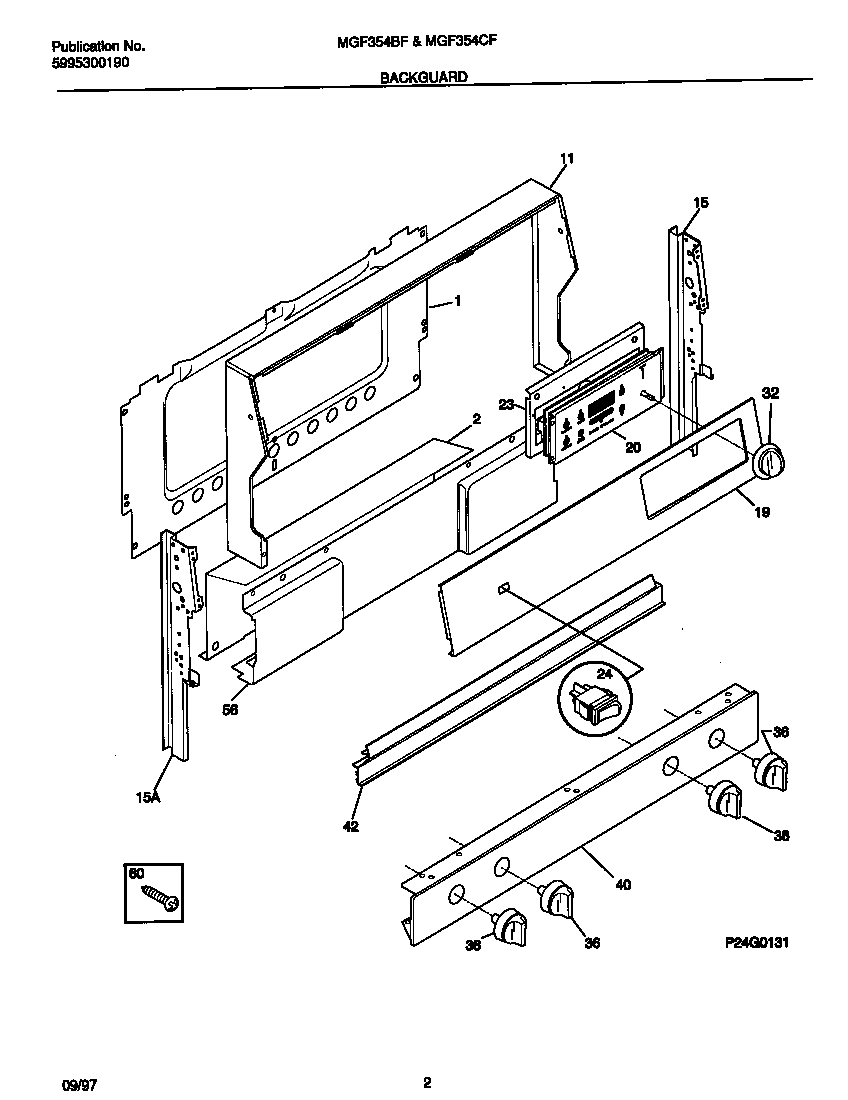 Universal/Multiflex (Frigidaire) MGF354BFDB backguard diagram
