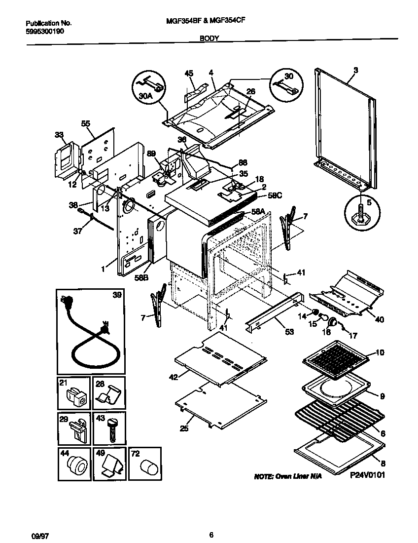 Universal/Multiflex (Frigidaire) MGF354BFDB body diagram