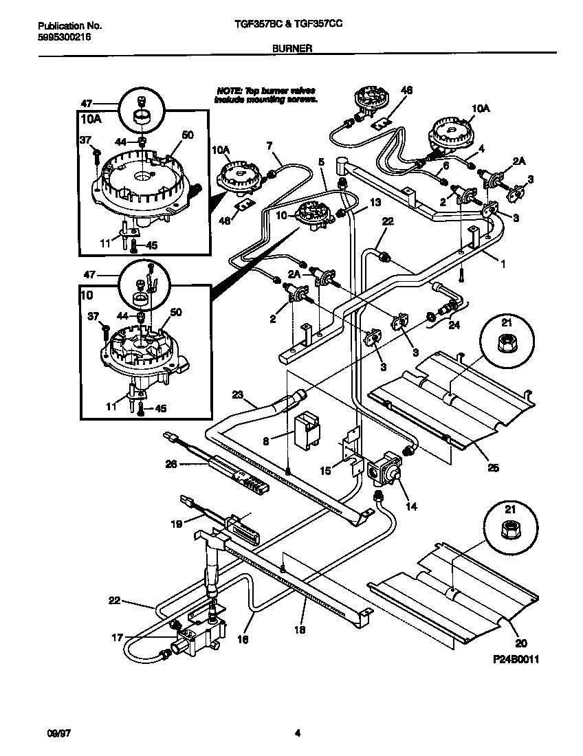 Tappan TGF357BCDE burner diagram