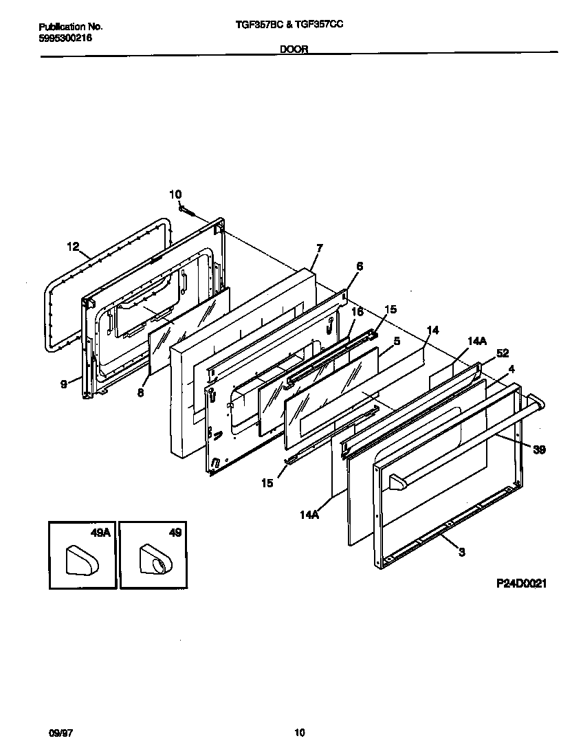 Tappan TGF357BCDE door diagram