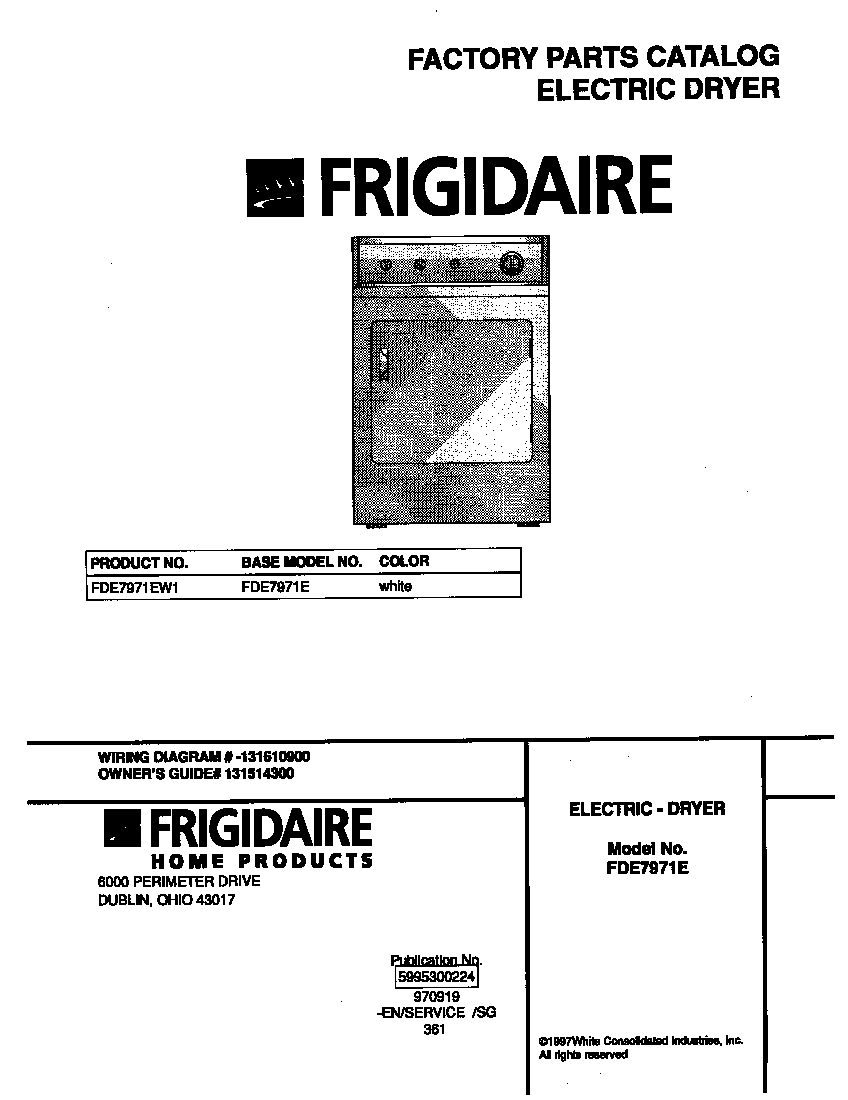 Frigidaire FDE7971EW1 cover diagram