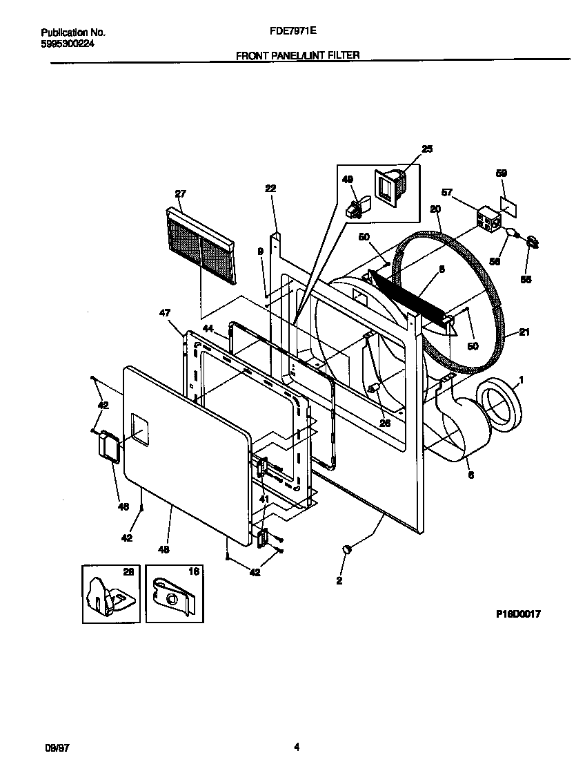Frigidaire FDE7971EW1 front panel/lint filter diagram