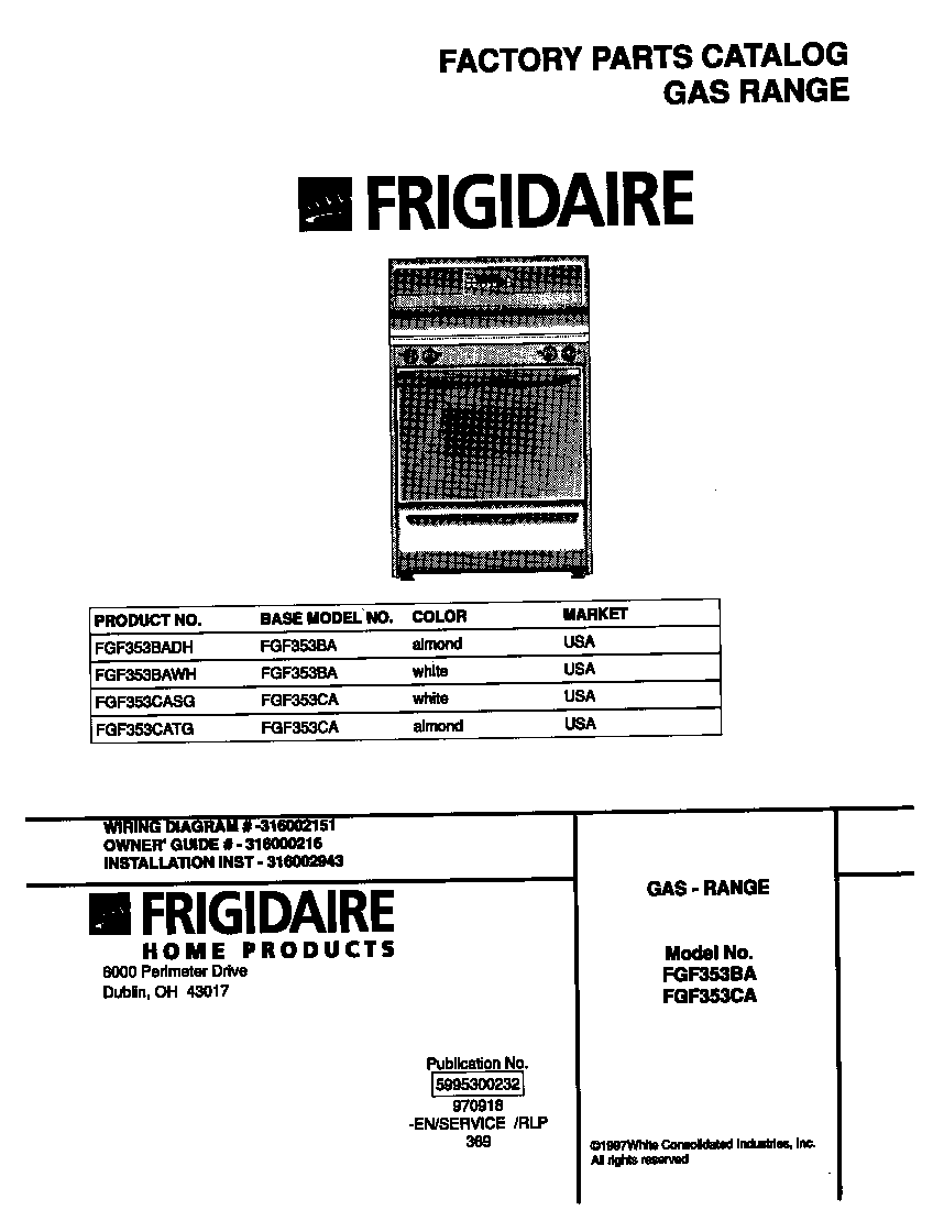Frigidaire FGF353BADH cover diagram