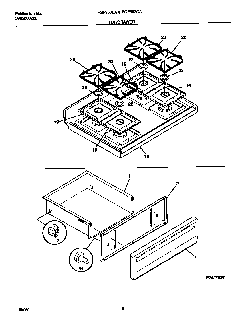 Frigidaire FGF353BADH top/drawer diagram