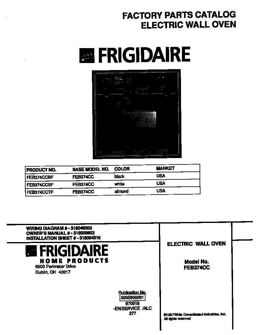 Frigidaire FEB374CCSF cover diagram