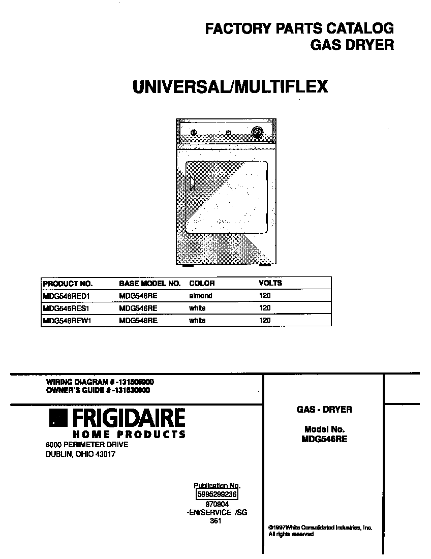 Universal/Multiflex (Frigidaire) MDG546REW1 cover diagram