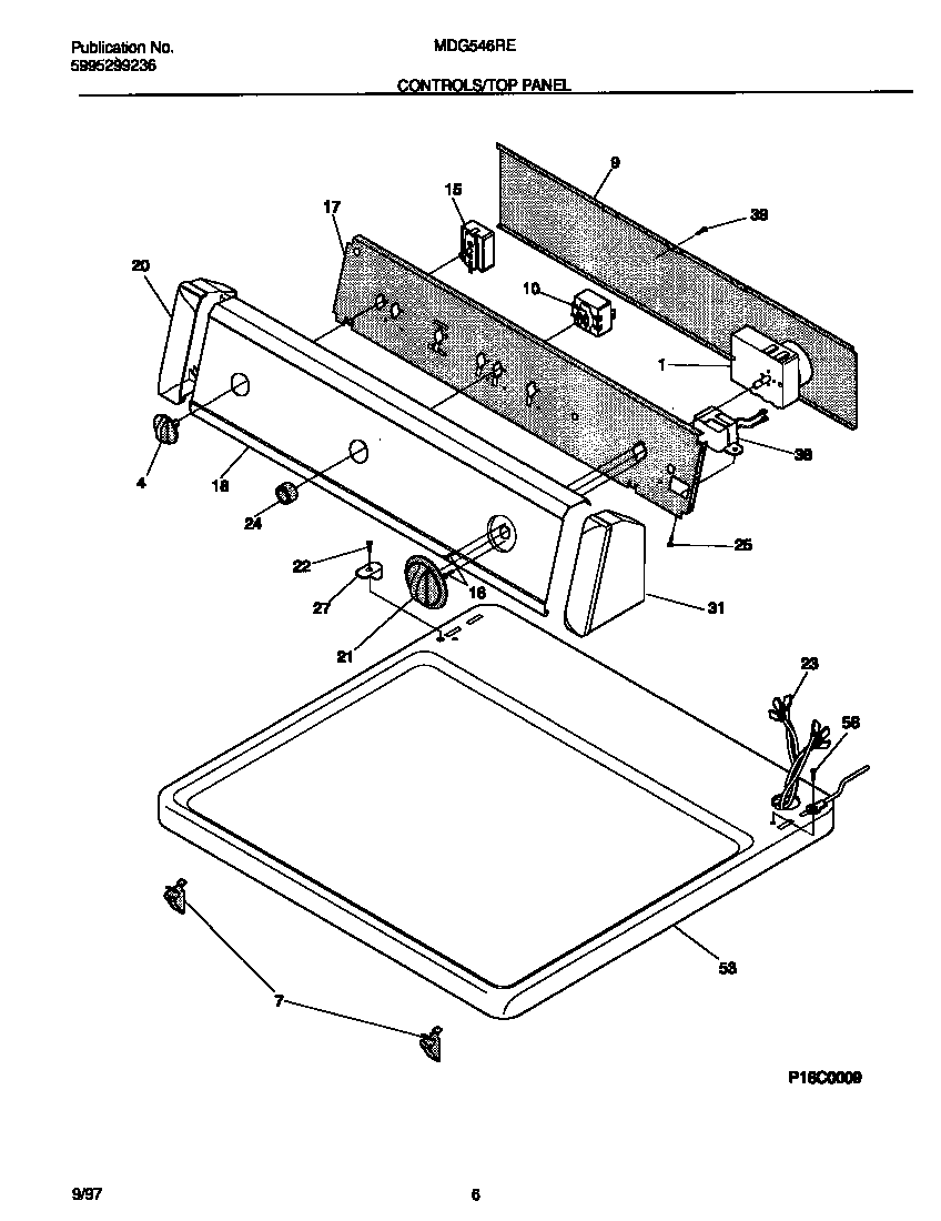 Universal/Multiflex (Frigidaire) MDG546REW1 controls/top panel diagram