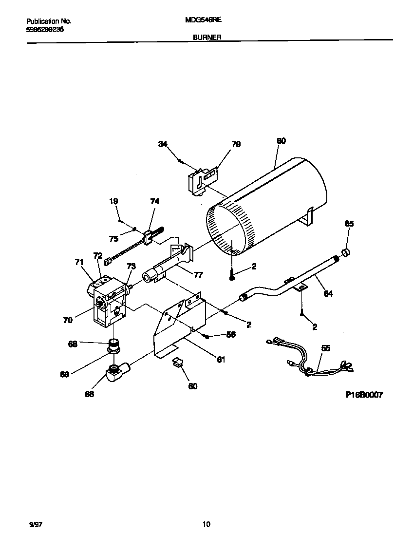 Universal/Multiflex (Frigidaire) MDG546REW1 burner diagram