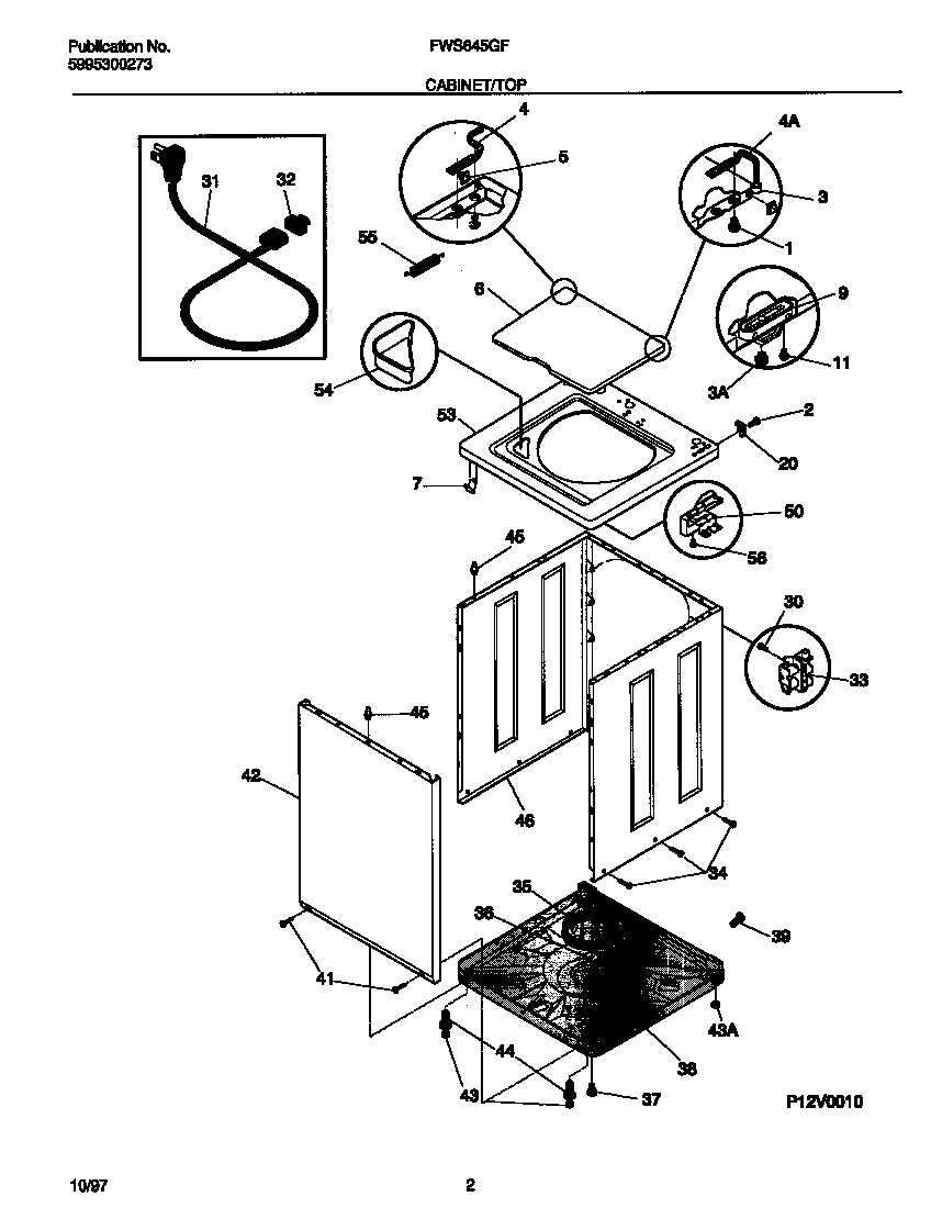 Frigidaire FWS645GFS0 cabinet/top diagram
