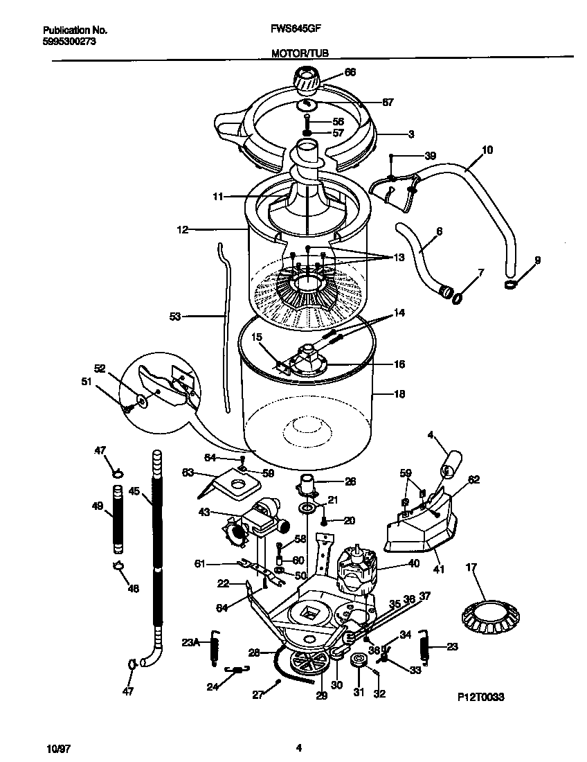 Frigidaire FWS645GFS0 motor/tub diagram