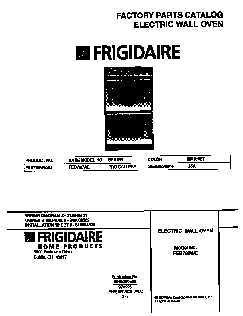 Frigidaire FEB798WESD cover diagram