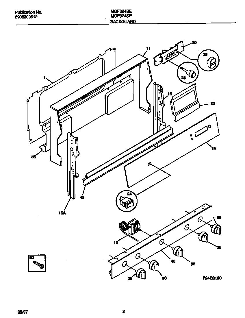 Universal/Multiflex (Frigidaire) MGF324SEWC backguard diagram