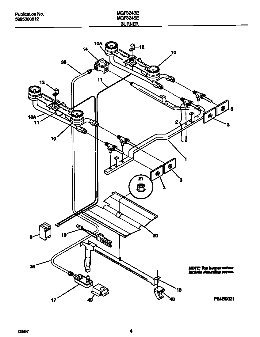 Universal/Multiflex (Frigidaire) MGF324SEWC burner diagram