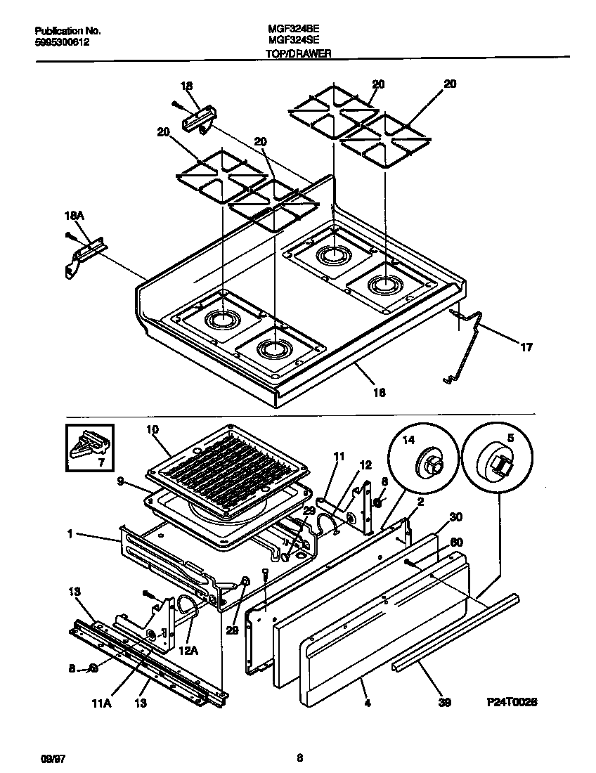 Universal/Multiflex (Frigidaire) MGF324SEWC top/drawer diagram