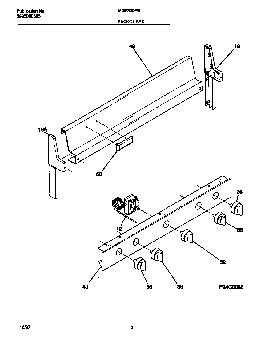Universal/Multiflex (Frigidaire) MGF300PBWG backguard diagram