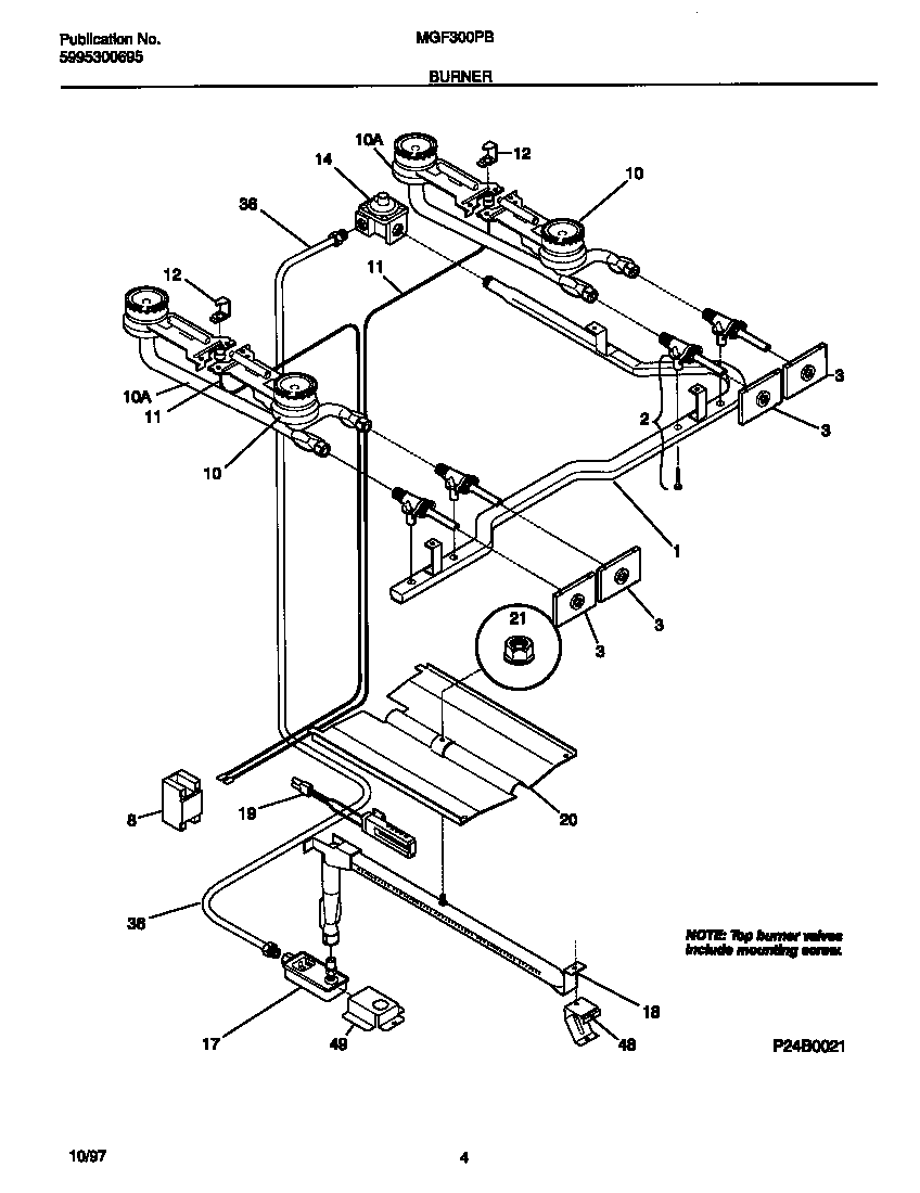 Universal/Multiflex (Frigidaire) MGF300PBWG burner diagram