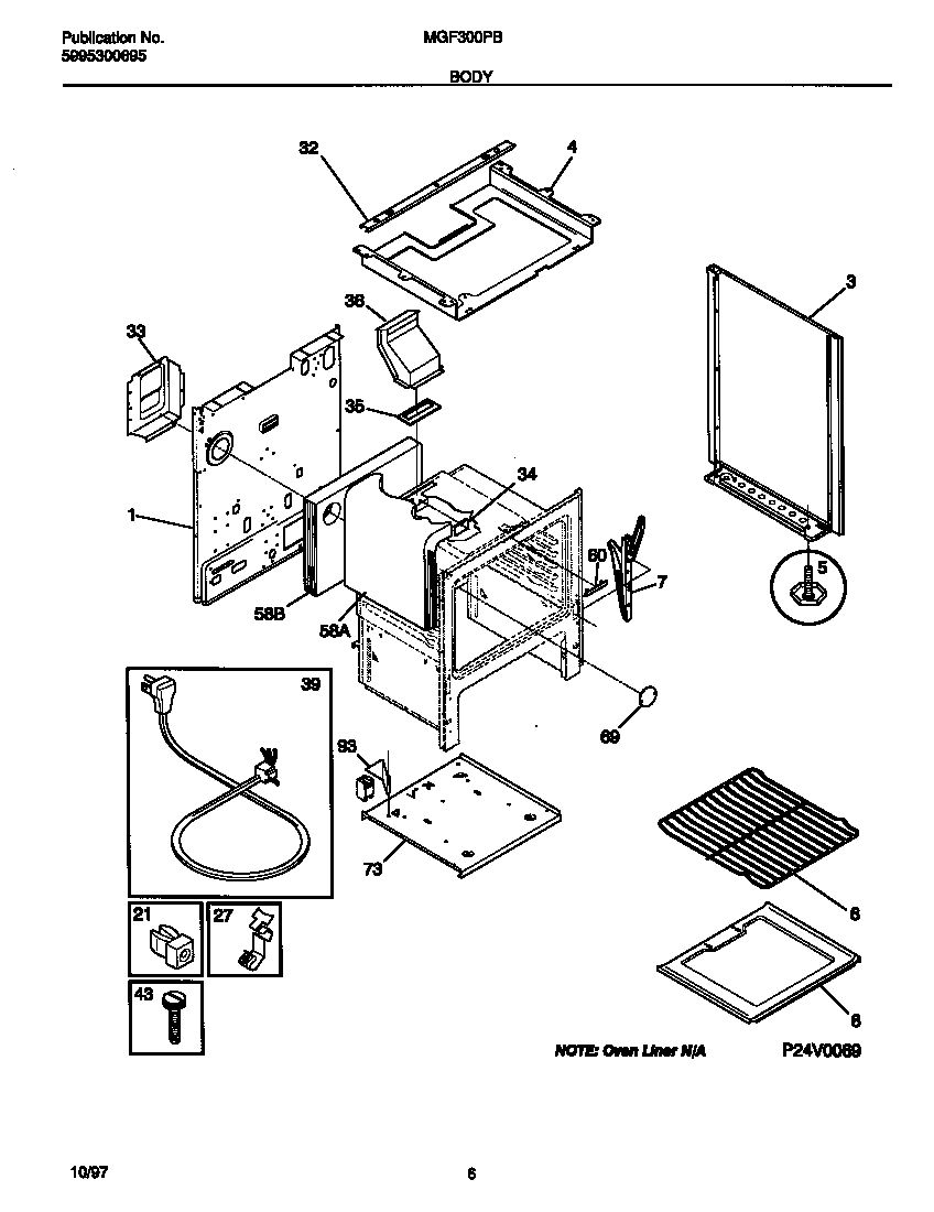 Universal/Multiflex (Frigidaire) MGF300PBWG body diagram