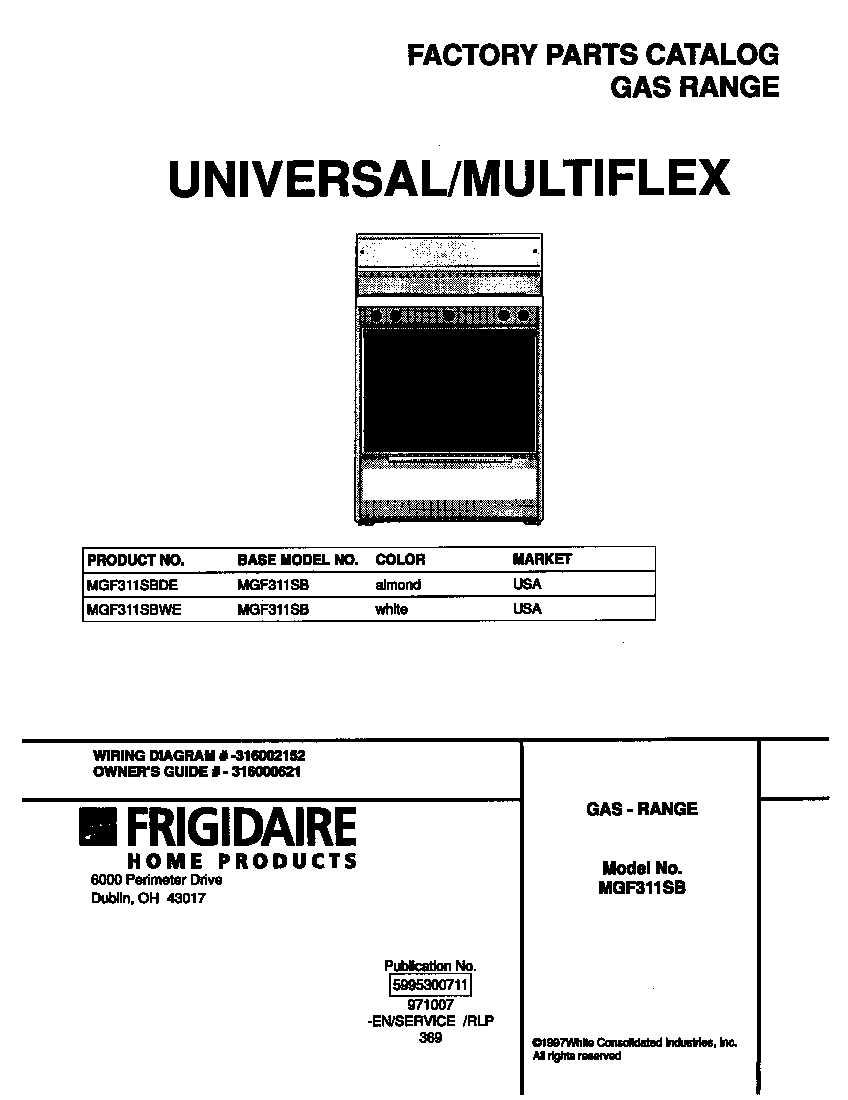 Universal/Multiflex (Frigidaire) MGF311SBDE cover diagram