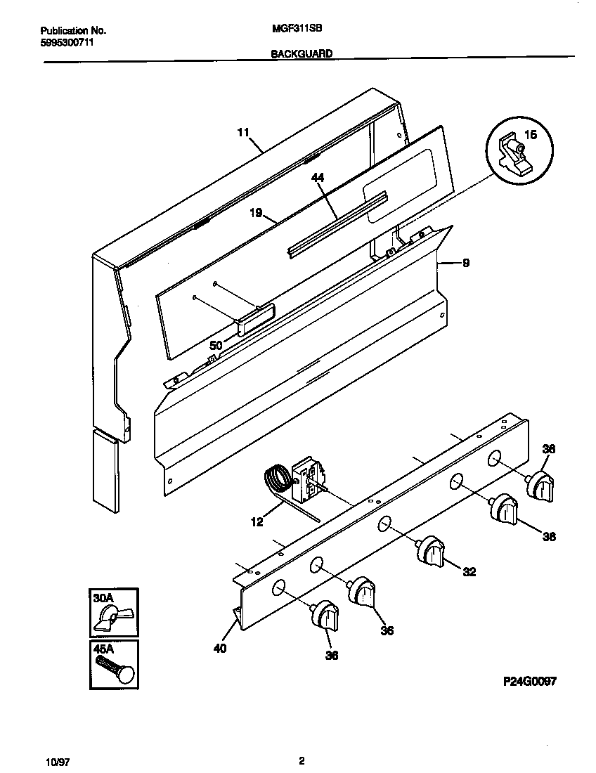 Universal/Multiflex (Frigidaire) MGF311SBDE backguard diagram