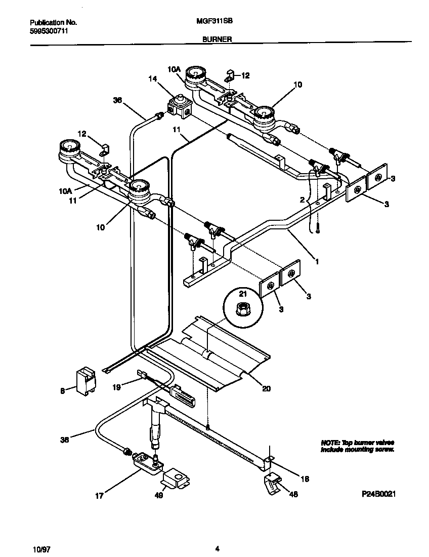 Universal/Multiflex (Frigidaire) MGF311SBDE burner diagram