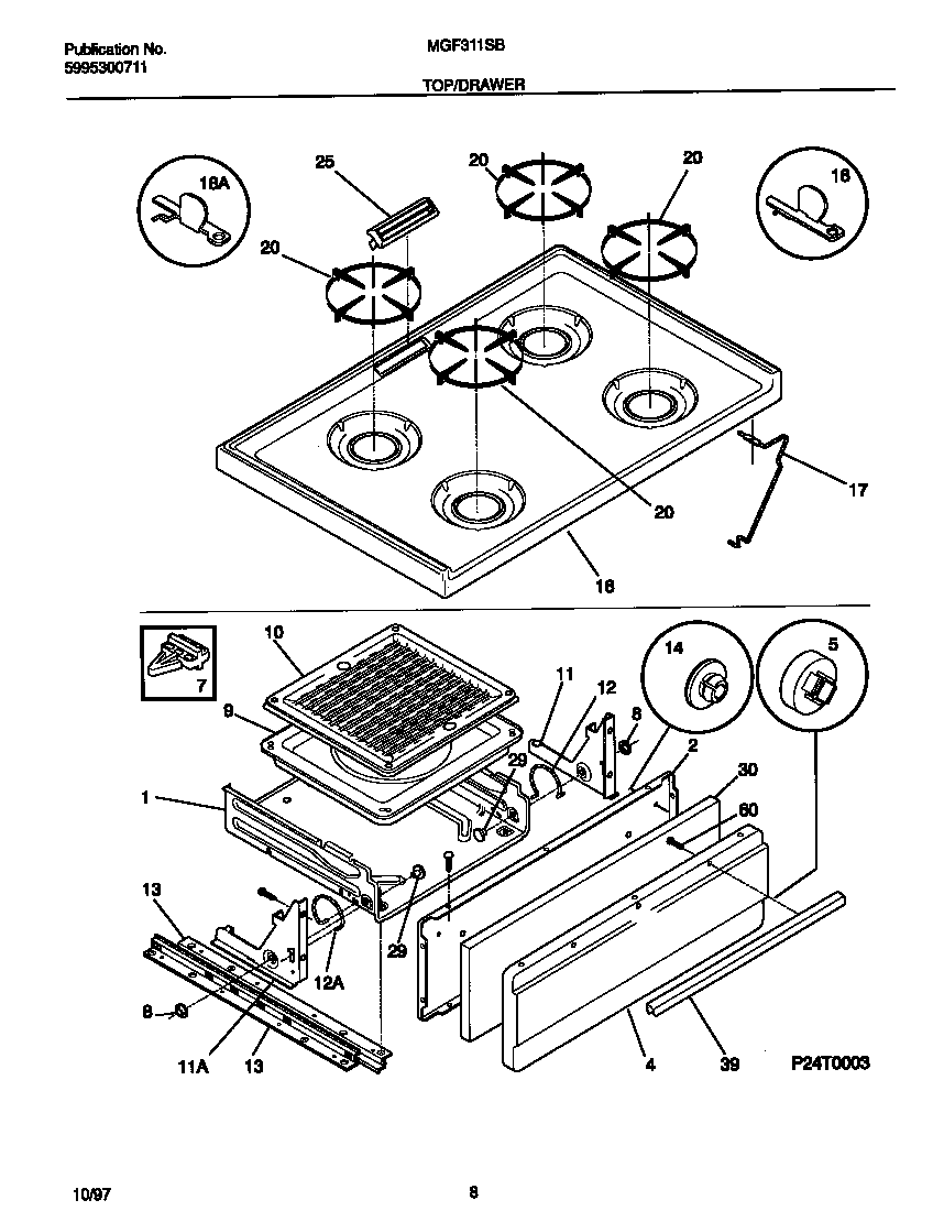 Universal/Multiflex (Frigidaire) MGF311SBDE top/drawer diagram