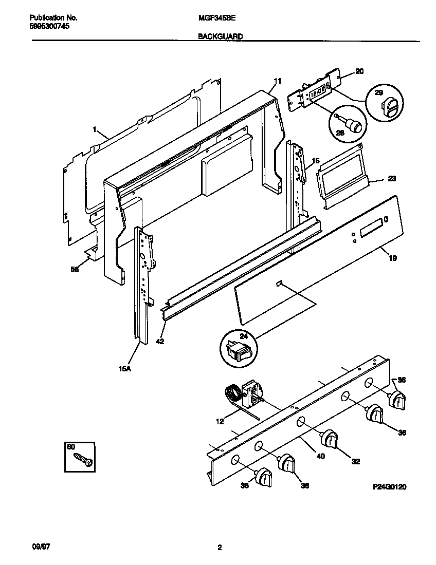Universal/Multiflex (Frigidaire) MGF345BEDC backguard diagram