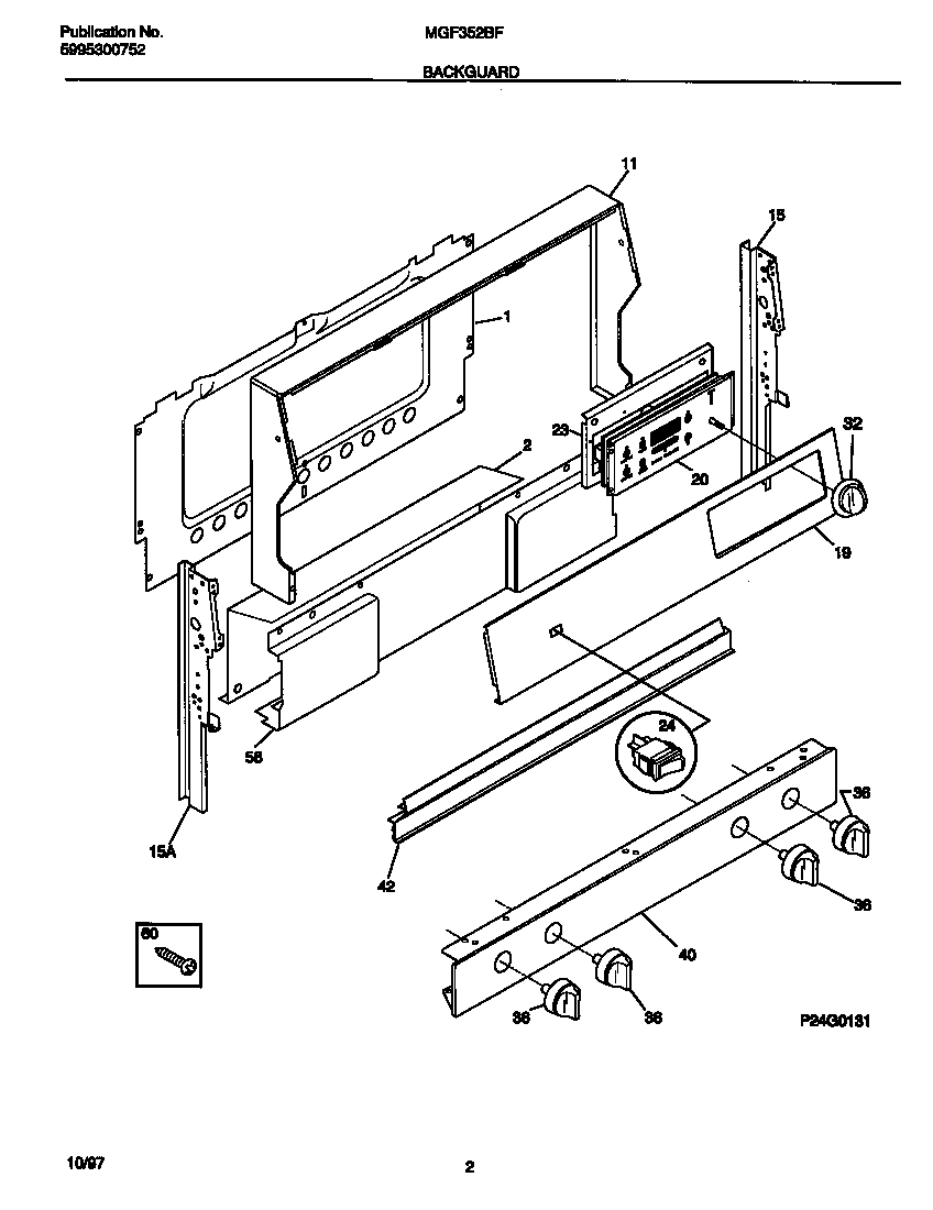 Universal/Multiflex (Frigidaire) MGF352BFDB backguard diagram