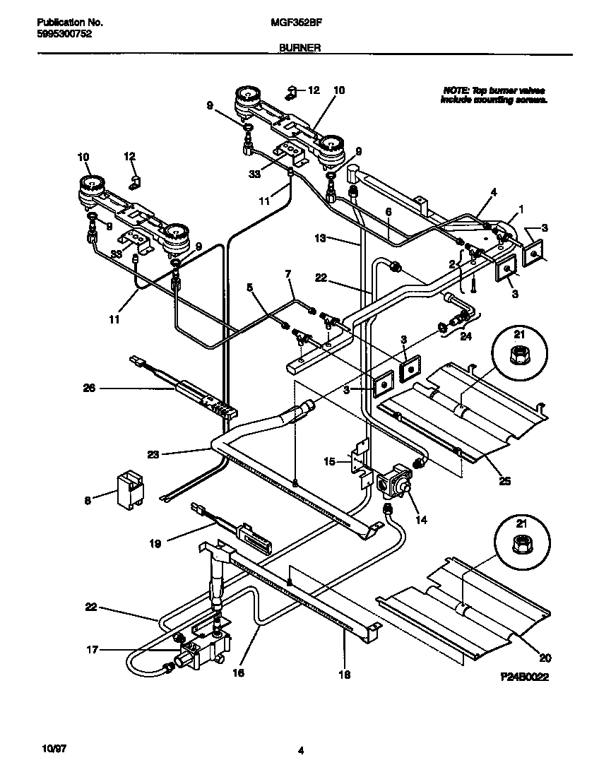 Universal/Multiflex (Frigidaire) MGF352BFDB burner diagram