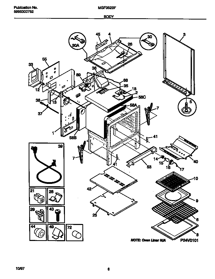 Universal/Multiflex (Frigidaire) MGF352BFDB body diagram
