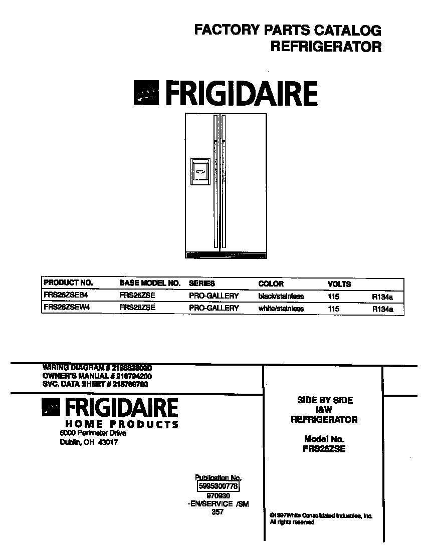 Frigidaire FRS26ZSEW4 cover diagram