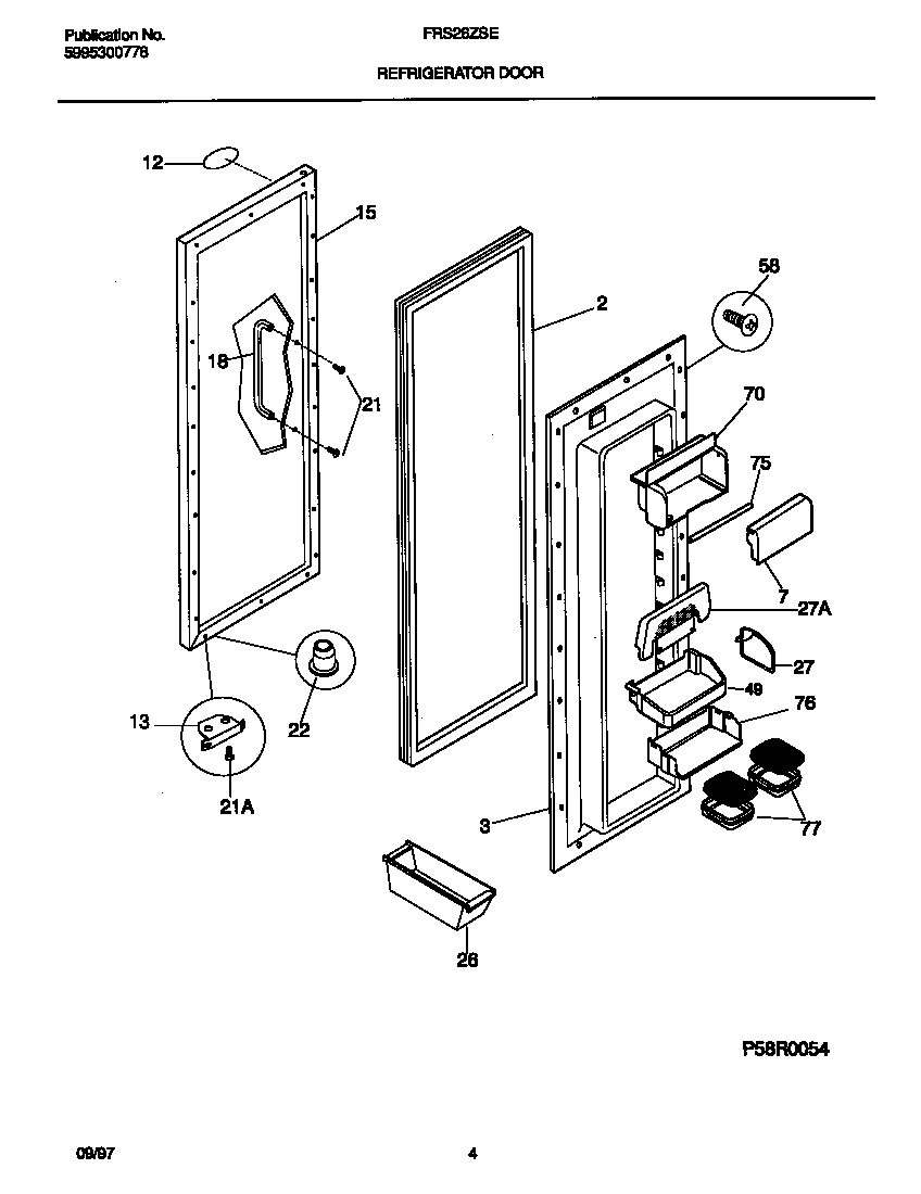 Frigidaire FRS26ZSEW4 refrigerator door diagram