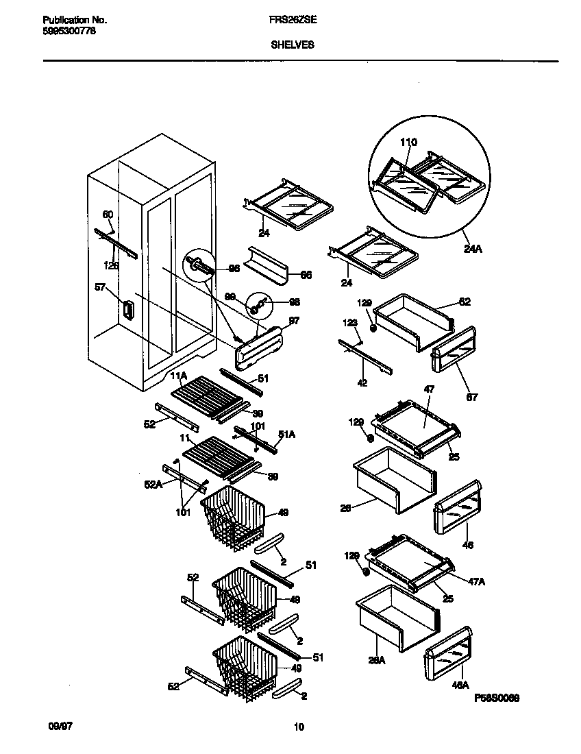 Frigidaire FRS26ZSEW4 shelves diagram