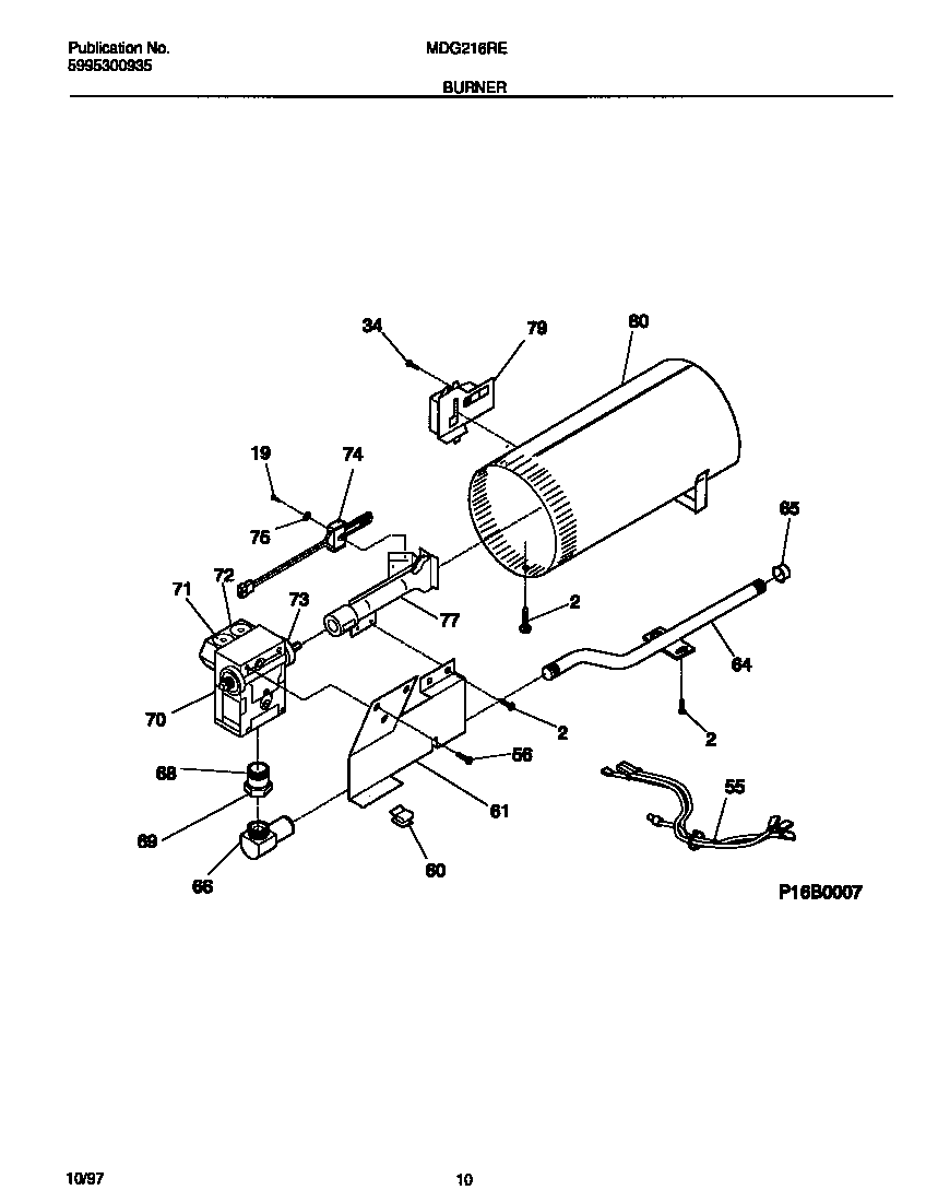 Universal/Multiflex (Frigidaire) MDG216RED1 burner diagram