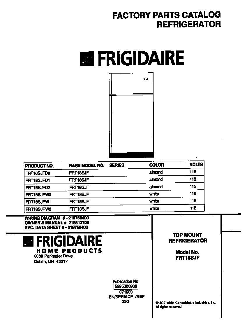 Frigidaire FRT18SJFD0 cover diagram