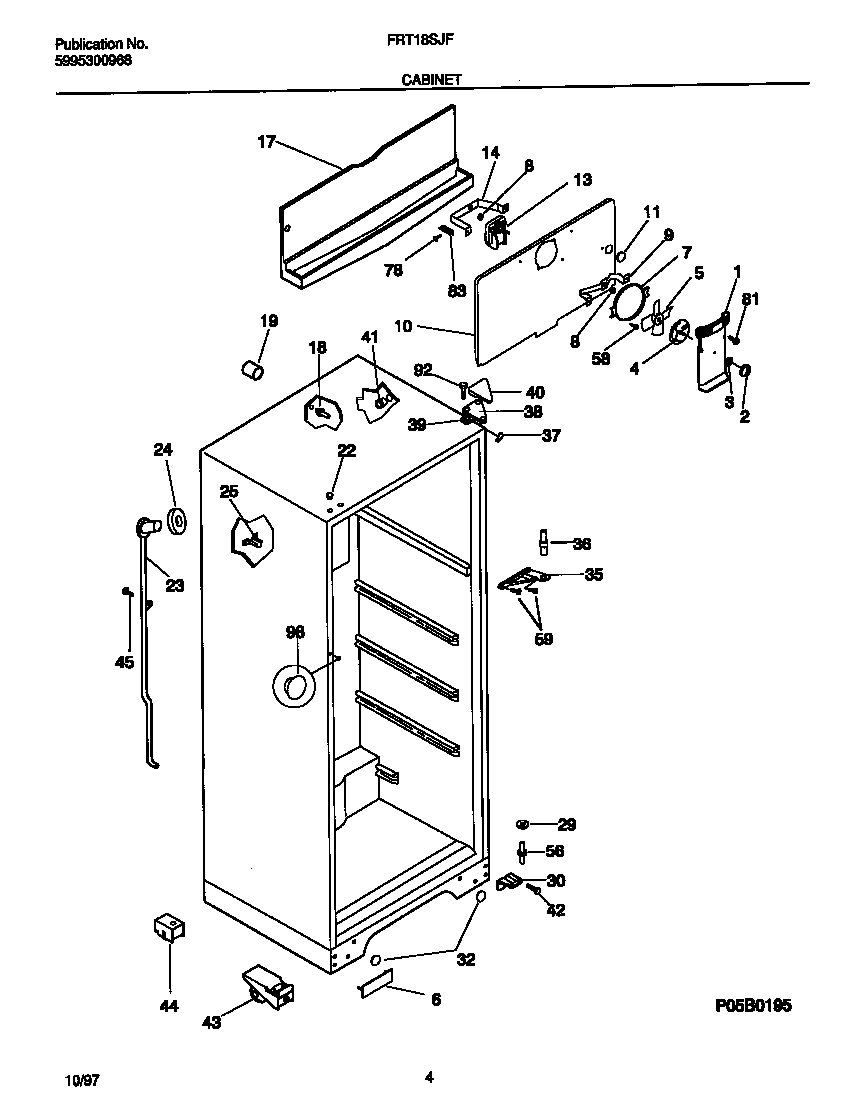 Frigidaire FRT18SJFD0 cabinet diagram