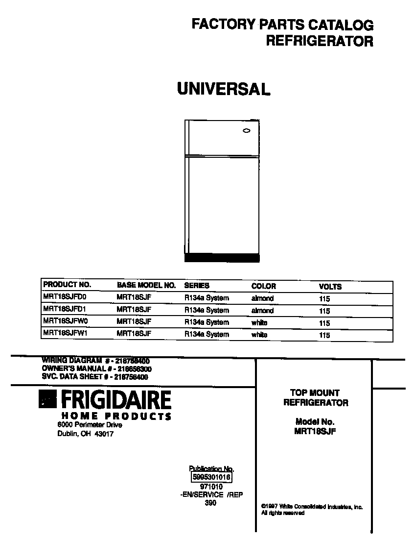 Universal/Multiflex (Frigidaire) MRT18SJFD1 cover diagram