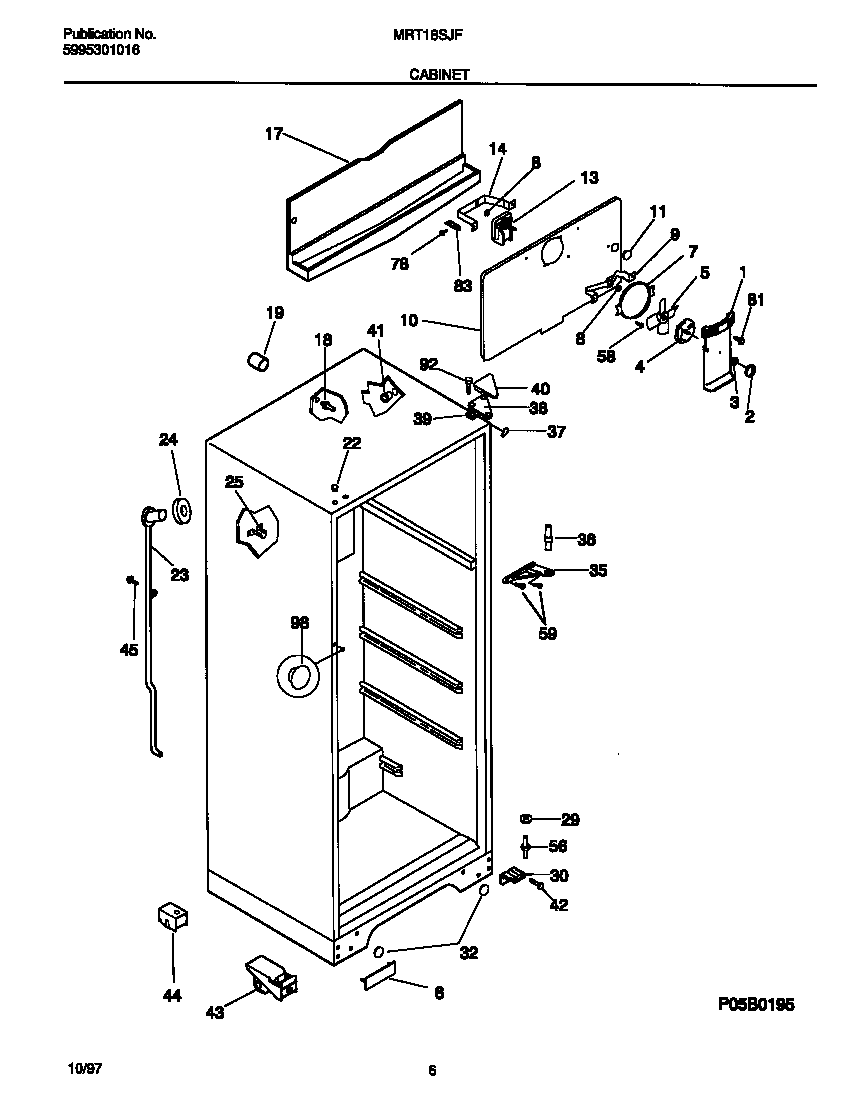 Universal/Multiflex (Frigidaire) MRT18SJFD1 cabinet diagram