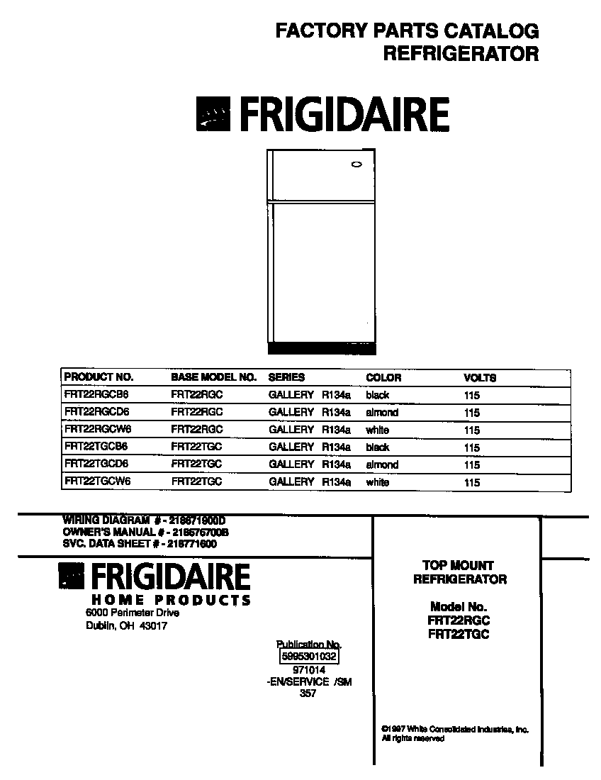 Frigidaire FRT22RGCB6 cover diagram