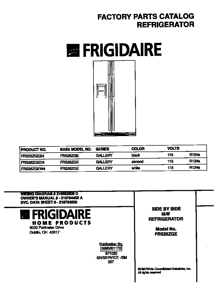 Frigidaire FRS26ZGED4 cover diagram