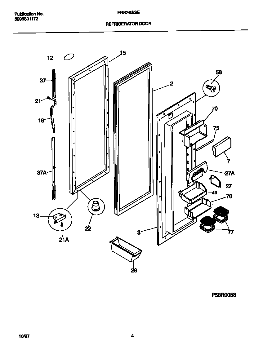 Frigidaire FRS26ZGED4 refrigerator door diagram
