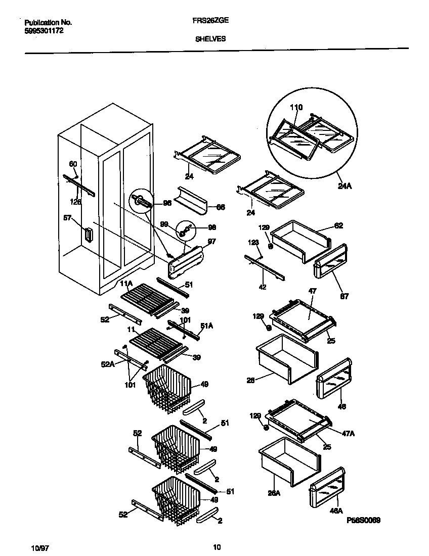 Frigidaire FRS26ZGED4 shelves diagram
