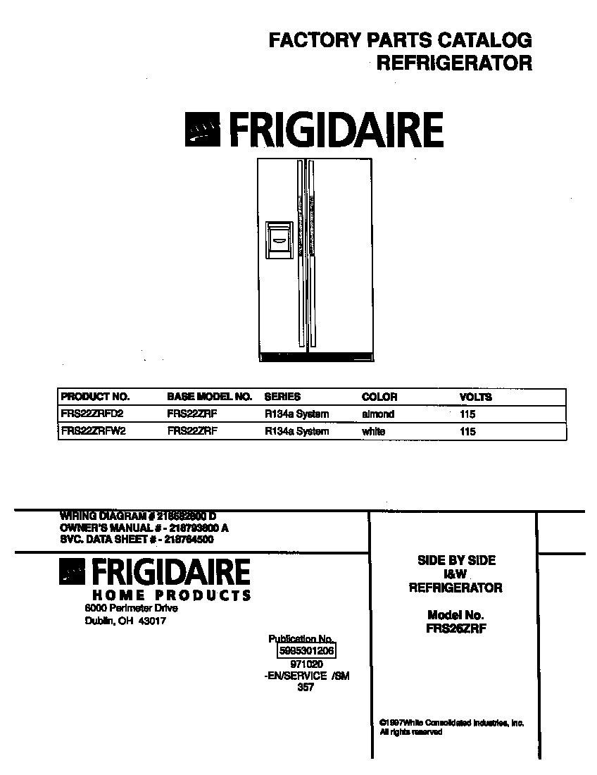 Frigidaire FRS22ZRFW2 cover diagram