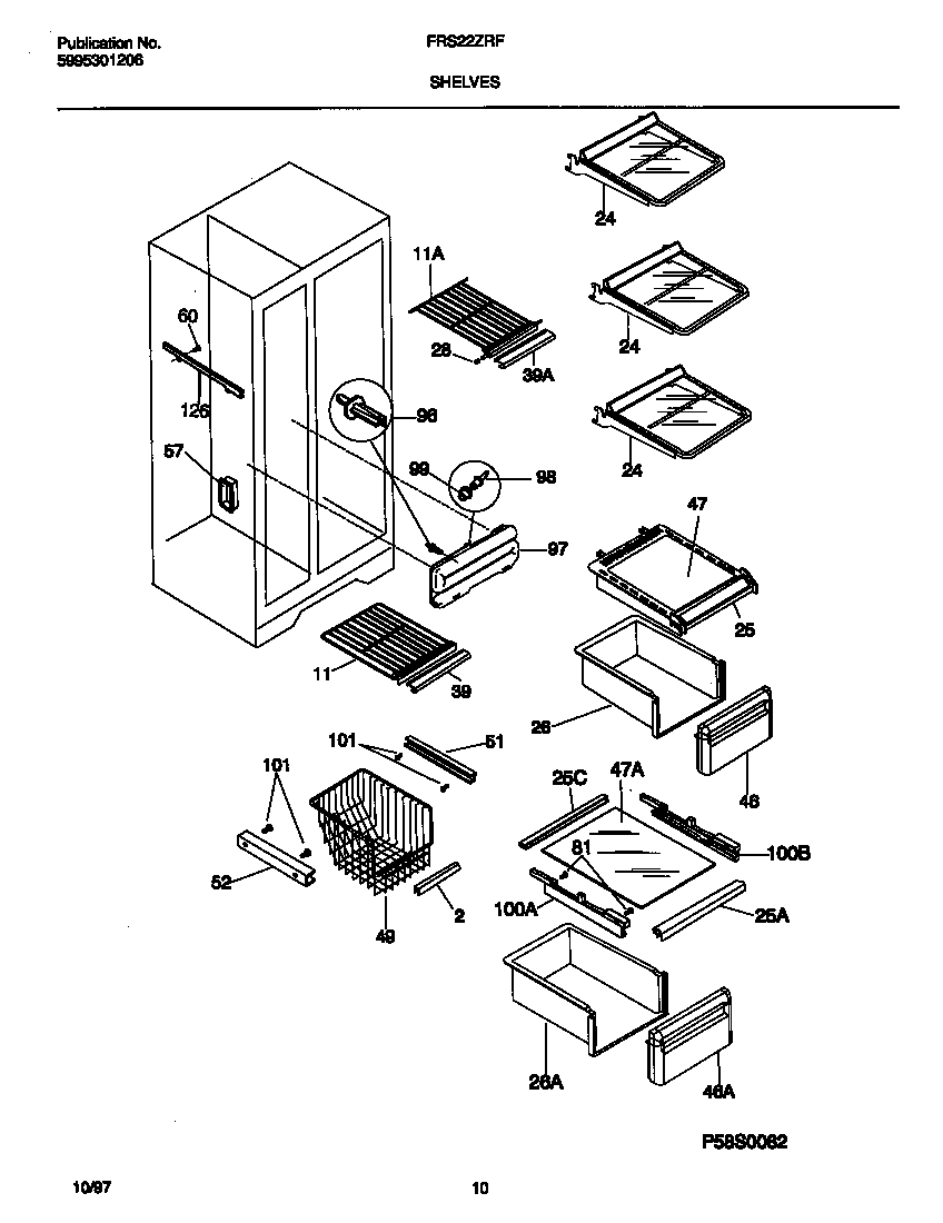 Frigidaire FRS22ZRFW2 shelves diagram